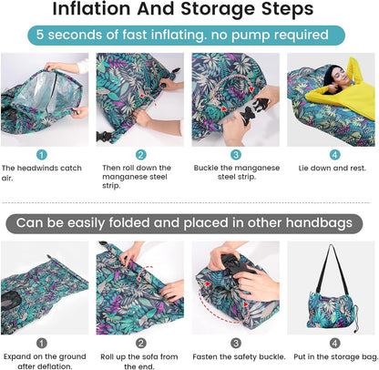 Inflatable Lounger, Ultralight Portable Ergonomic Beach Bed Air Sofa