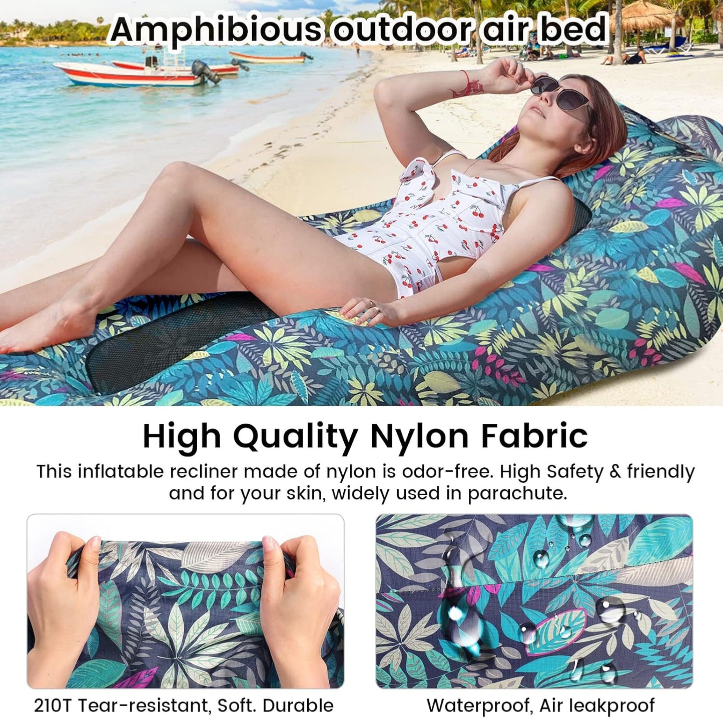 Inflatable Lounger, Ultralight Portable Ergonomic Beach Bed Air Sofa