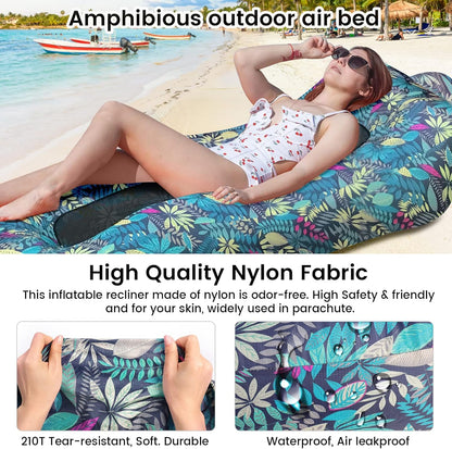 Inflatable Lounger, Ultralight Portable Ergonomic Beach Bed Air Sofa