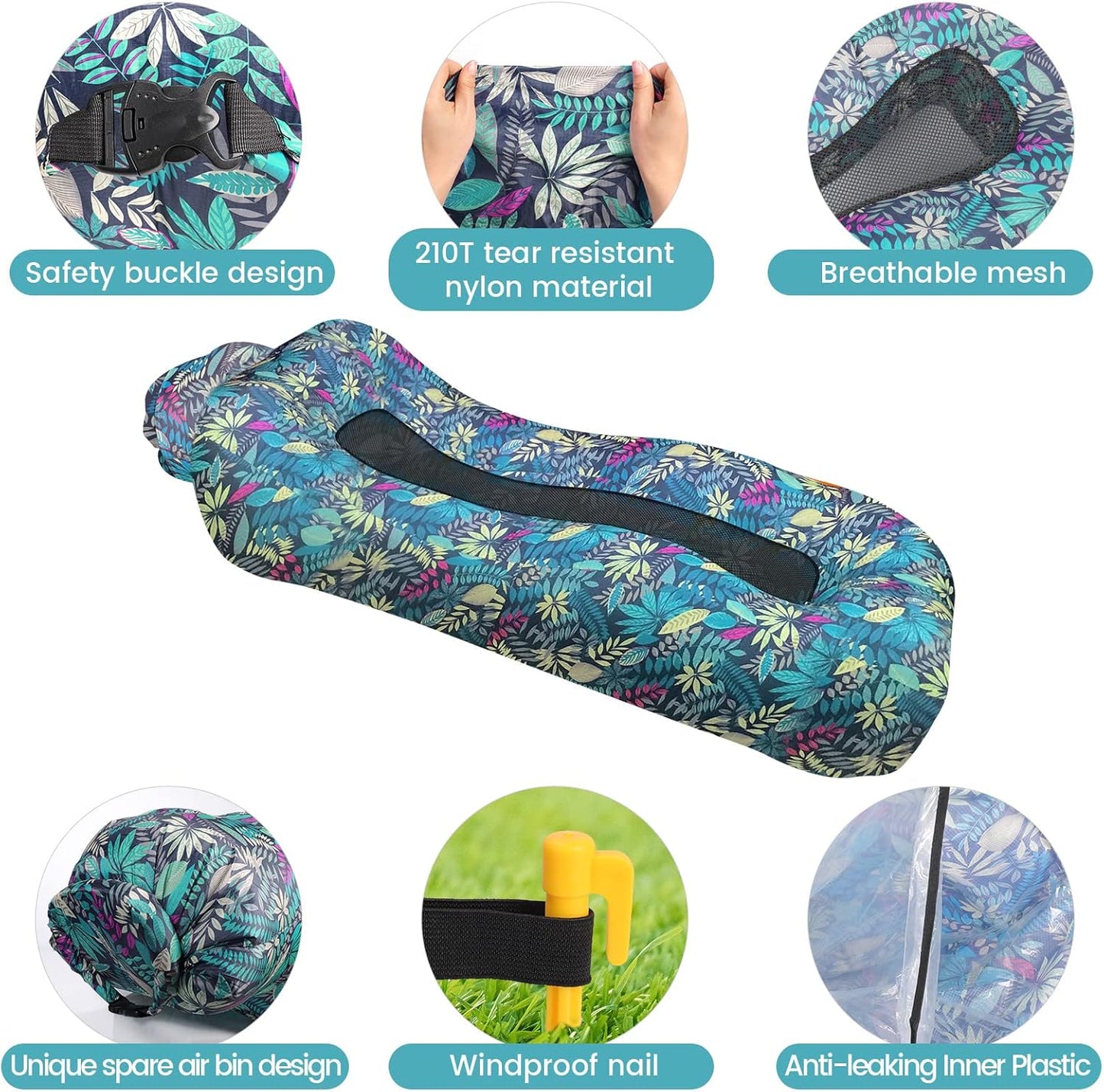 Inflatable Lounger, Ultralight Portable Ergonomic Beach Bed Air Sofa